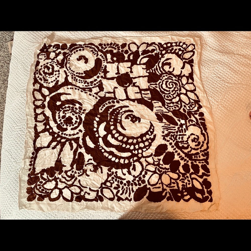 Vintage brown and white silk scarf.